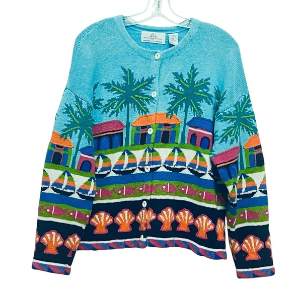 VTG Design Options By Philip & Jane Gordon Beach Coastal Cardigan Knit Sweater L - Picture 2 of 14